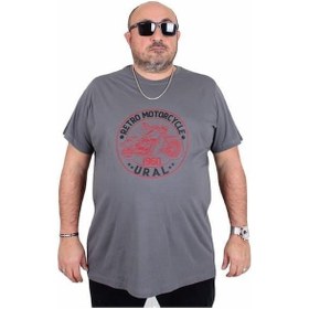 Resim Starbattal Erkek Büyük Beden Sıfır Yaka Tişört Motorcycle 25171 Fume Fume Füme 