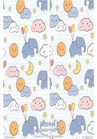 Resim Minik Fil Desenli Baskılı Çocuk Ve Bebek Odası Fon Perdesi 2 Kanat - Prd-16 Çok Renkli 