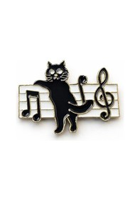 Resim Siyah Kedi Ve Nota Tasarımlı Metal Rozet Müzik Temalı Çanta Aksesuarı Pin Gri 