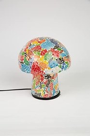 Resim Luminocrafts El Yapımı Cam Mozaik Lamba, Mantar Gece Lambası, Yoga Meditasyon Işığı, Bali El Yapımı Dekoratif Lamba, Mushroom Lamp (Rainbow) 