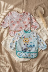 Resim melonika TinyGuard Su Geçirmez Uzun Kollu Bebek Mama ve Aktivite Önlüğü 6-24 Ay - 2'li Set Bear & Traffic Ser 