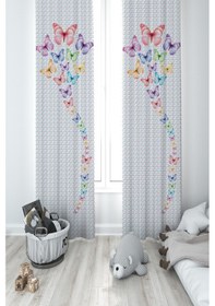 Resim Mekta Home Bebek Ve Çocuk Odası Kelebek Desenli 2 Kanat Fon Perde 