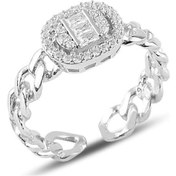 Resim Gümüş Ayarlamalı Pırlanta Modeli Zincir Yüzük 