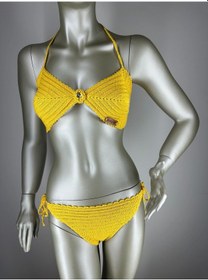 Resim İvita Hardal Renk Taş Detaylı Çok Tarz El Yapımı Tığ Örgüsü Bikini Hardal 