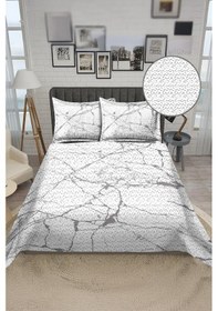 Resim Parlak Kadife Kumaş Kapitoneli Çift Kişilik Yatak Örtüsü Seti 3 Parça Cky0037 Renkli 