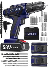 Resim Steiner V-tech 58 V 5 Ah Darbeli Şarjlı Çiftakülü Vidalama Matkap Lacivert 