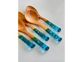Resim Lotusspoon Gece Mavisi El Yapımı Bambu Mutfak Seti 4'lü 