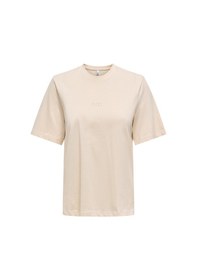 Resim Only Onlmoody Lıfe S/s Word Top Box Jrs Kadın Bej T-shirt - 15343277 