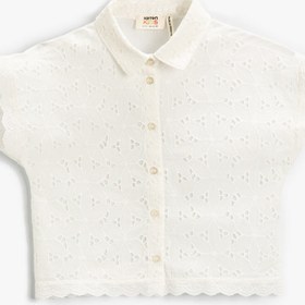 Resim Kız Çocuk Fisto İşlemeli Crop Oversize Kısa Kollu Gömlek 