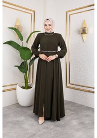 Resim Nevayla Moda Yaka Ve Bel Nakış Detaylı Ferace - Haki / F0143 Haki 