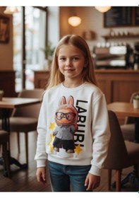 Resim Kız Çocuk Pamuklu Baskılı Karakter Baskılı Tasarım Sweatshirt-16400 Ekru 