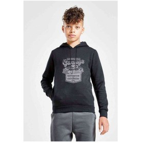 Resim Retro Car Araba Baskılı Unisex Çocuk Kapüşonlu Siyah Sweatshirt 