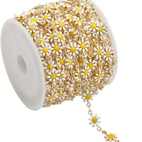 Resim 1 Metre/39.37 İnç Bakır Zincir, Renkli Emaye Papatya Çiçeği Boncuklu DIY Takı Yapım Malzemeleri Aksesuarları 