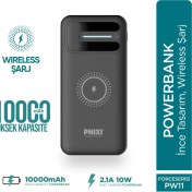 Resim Phixi Basic PW11 10000mAh 10W Kablosuz Şarj Cihazı - Wireless Powerbank - 2 USB Port - LED Gösterge - Taşınabilir Şarj Cihazı 