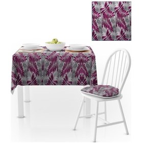 Resim Dal Desenli Modern Gri Zemin Mor Dijital Baskılı Petek Dokuma Masa Örtüsü 140x140 