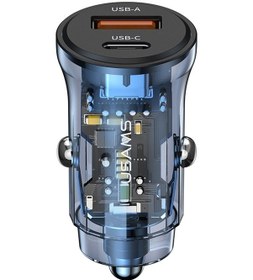 Resim Usams Us-cc164 C32 30w Şeffaf Çift Bağlantı Noktalı Mini Araç Şarj Cihazı Mavi 