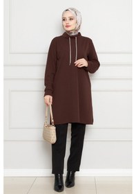 Resim Sevitli Dik Yaka Tunik-kahverengi-4455 Kahverengi 