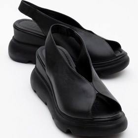 Resim Luvishoes Sam Siyah Cilt Hakiki Deri Kadın Dolgu Topuk Sandalet Siyah Deri 