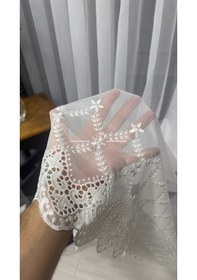 Resim Tül Perde Tt Zemin Dokuma Etek Aplik Fesleğen Desen 123929 Ekru 