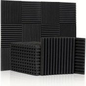 Resim 24 adet HERTBER Yüksek Yoğunluklu Alev Geciktirici Akustik Paneller - Üçgen Oluklu Siyah Ses Yalıtımlı Köpük Levhalar, 30x30x2.5cm, Stüdyo, Yatak Odası, Ev Sineması, KTV ve Canlı Odaları için Polyester Malzeme, Ev Sinema Akustiği | Dikdörtgen Köpük Levhalar | Dokulu Yüzeyli Paneller, 