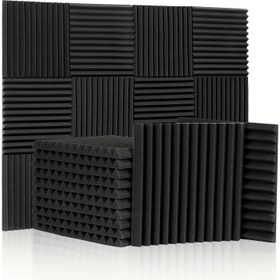 Resim 24 adet HERTBER Yüksek Yoğunluklu Alev Geciktirici Akustik Paneller - Üçgen Oluklu Siyah Ses Yalıtımlı Köpük Levhalar, 30x30x2.5cm, Stüdyo, Yatak Odası, Ev Sineması, KTV ve Canlı Odaları için Polyester Malzeme, Ev Sinema Akustiği | Dikdörtgen Köpük Levhalar | Dokulu Yüzeyli Paneller, 