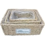 Resim Dikdörtgen Doğal Hasır Saksı Seti - 3'lü 