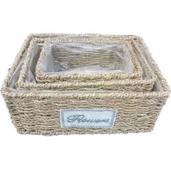 Resim Dikdörtgen Doğal Hasır Saksı Seti - 3'lü 