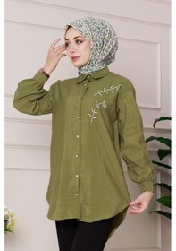 Resim Sevitli Önü İnci Taş İşlemeli Tunik-yeşil-4796 Yeşil 