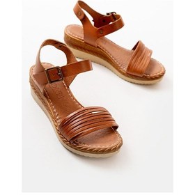 Resim 731-07 Taba Ortopedik Hakiki Deri Dolgu Kadın Sandalet Altın - Taba 