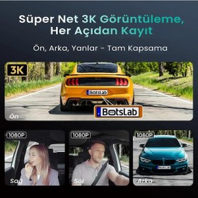 Resim 360+ Botslab G980h Pro 3k 4 Kameralı Wifi+gps Akıllı Araç İçi Kamera +150 Geniş Açı+yaya Algılama+gece Görüşlü 128gb Hafıza Kartı 