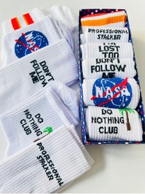 Resim Socks Stations Yazılı Desenli Çizgili Spor Çorap Seti 5'li - Kadın&erkek Çorap Beyaz Çorap 