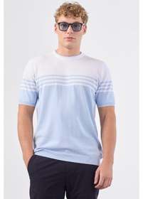 Resim Dufy A.mavi Çizgili Yatay Desen Erkek Triko - Slim Fit Mavi 