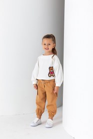 Resim Kız Çocuk Bisiklet Yaka Yarasa Kol Arma Nakışlı Oversize Bluz - Ekru - 8 Yaş 