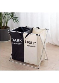 Resim Kirli Çamaşır Sepeti Katlanabilir 2 Bölmeli Gri 