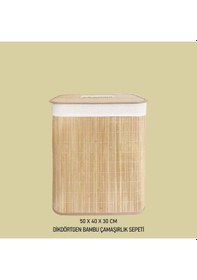 Resim Bambu Katlanır Çamaşır Sepeti Kirli Sepeti Dikdörtgen 