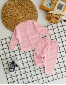 Resim DERİNBEBE Neşeli Bebekler Çizgili Kumaş Önden Çıtçıtlı Pijama Takımı Pembe 