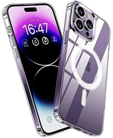 Resim iPhone 14 Pro Magsafe Mor Şeffaf Telefon Kılıfı 