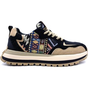 Resim Guja Hakiki Deri Ve Tekstil Etnik Desenli Erkek Siyah Sneaker Spor Ayakkabı 