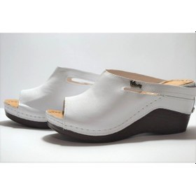 Resim Beety By87.1001 Beyaz Hakiki Deri Dolgu Topuk Kadın Terlik Beyaz 