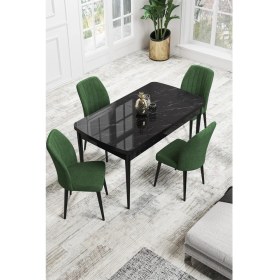 Resim Canisa Concept Canisa Rio Serisi 80 x 132 cm Mdf Açılabilir Siyah Mermer Desen Mutfak Masa Takımı + 4 Adet Sandalye 
