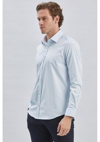 Resim İmza Koyu Mavi Uzun Kollu Sert Yaka Cepsiz Likralı Klasik Slim Fit Dar Kesim Gömlek 1004240234-koyu Mavi Koyu Mavi 