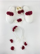 Resim Genel Markalar Bordo İnci Taşlı Çiçekli Lohusa Hamile Taç Terlik Bandana Bebek Patik Seti 