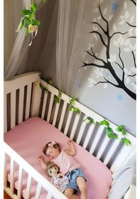 Resim 4 Adet 65 X 95 + 10 Cm Anne Yanı Lastikli Penye Kumaş Bebek Çarşafı-pembe 