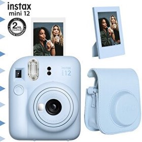 Resim Fujifilm Instax Mini 12 Beyaz Fotoğraf Makinesi - Çerçeve ve Deri Kılıf Seti 