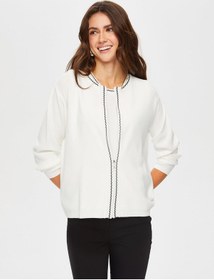 Resim Zigzag Desenli Yuvarlak Yaka Triko Hırka 002 Us25trh00273 Ekru 