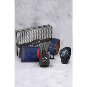 Resim Polo Air Kemer Cüzdan Kartlık Parfüm Kutusunda Kombin Lacivert Set ve Erkek Kol Saati 