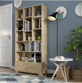 Resim DEMONTE DECOR 2 Kapaklı, 11 Raflı Penguen Kitaplık Safirmeşe 