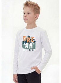 Resim Panios Kids Yuvarlak Yaka Uzun Kollu Baskı Detaylı Erkek Çocuk Sweatshirt Beyaz 