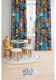 Resim Origami Kedi Desenli Fon Perde Çocuk Ve Bebek Odası Süet Baskılı Ekstrafor Büzgü 2 Kanat Prd-46 Çok Renkli 