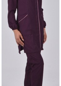 Resim Patlıcan Moru Soft Likra Hemşire Doktor Tesettür Alt Üst Takım Ün 